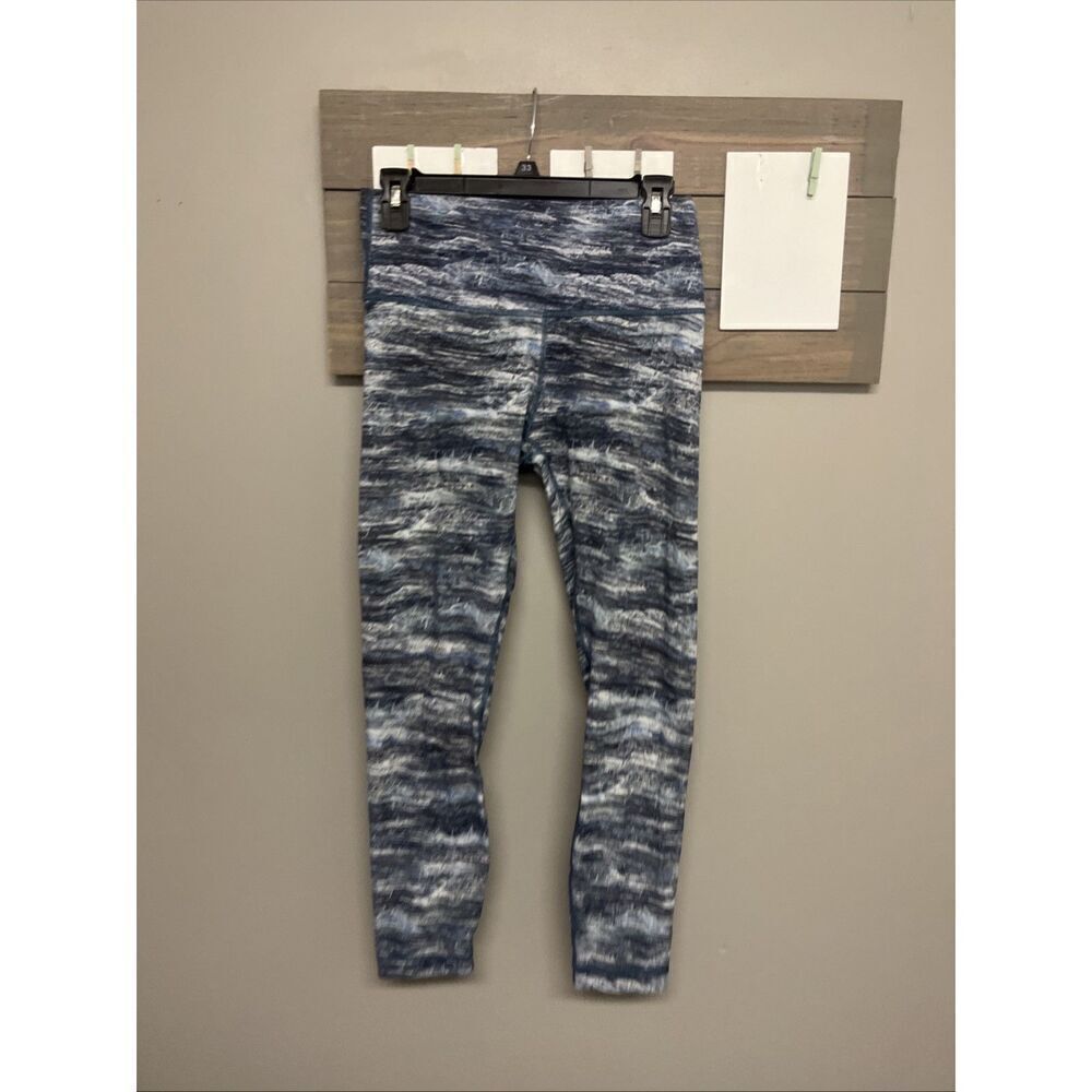 Lululemon Women's Abstract Striped Blue Green High Waist Ankle Leggings Size 8